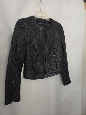 Zara Quilted Leather Jacket - Black